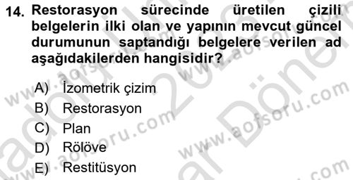 Restorasyon ve Koruma İlkeleri Dersi Dönem Sonu Sınavı Deneme Sınav Soruları 14. Soru