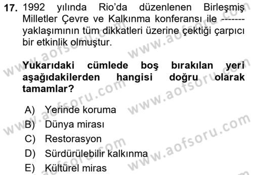 Restorasyon ve Koruma İlkeleri Dersi 2023 - 2024 Yılı Yaz Okulu Sınav Soruları 17. Soru