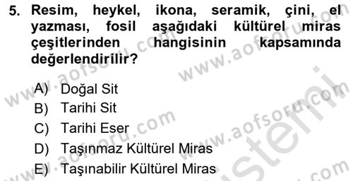 Restorasyon ve Koruma İlkeleri Dersi 2023 - 2024 Yılı Yaz Okulu Sınav Soruları 5. Soru
