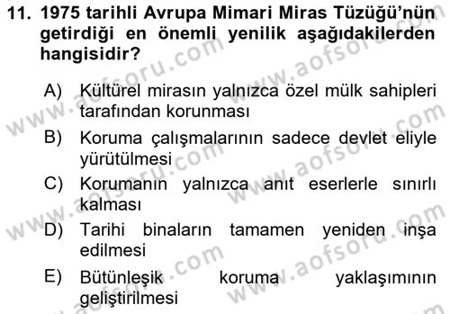 Restorasyon ve Koruma İlkeleri Dersi 2024 - 2025 Yılı (Vize) Ara Sınav Soruları 11. Soru