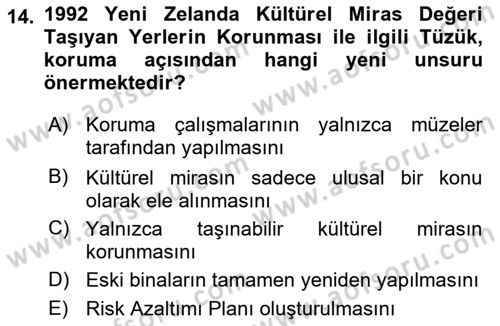 Restorasyon ve Koruma İlkeleri Dersi 2024 - 2025 Yılı (Vize) Ara Sınav Soruları 14. Soru