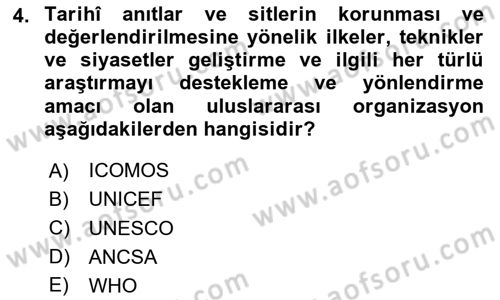 Restorasyon ve Koruma İlkeleri Dersi 2024 - 2025 Yılı (Vize) Ara Sınav Soruları 4. Soru