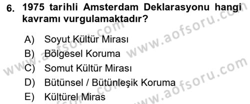 Restorasyon ve Koruma İlkeleri Dersi 2024 - 2025 Yılı Yaz Okulu Sınav Soruları 6. Soru