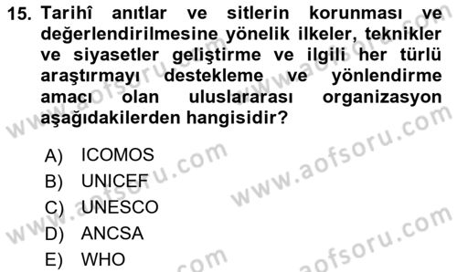 Restorasyon ve Koruma İlkeleri Dersi 2025 - 2026 Yılı (Vize) Ara Sınav Soruları 15. Soru