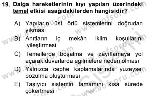 Restorasyon ve Koruma İlkeleri Dersi 2025 - 2026 Yılı (Vize) Ara Sınav Soruları 19. Soru