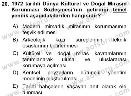 Restorasyon ve Koruma İlkeleri Dersi 2025 - 2026 Yılı (Vize) Ara Sınav Soruları 20. Soru