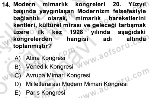 Restorasyon ve Koruma İlkeleri Dersi 2025 - 2026 Yılı Yaz Okulu Sınav Soruları 14. Soru