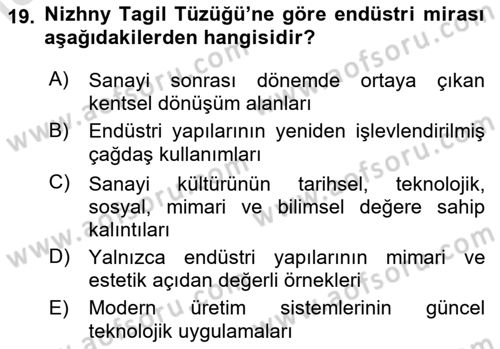 Restorasyon ve Koruma İlkeleri Dersi 2025 - 2026 Yılı Yaz Okulu Sınav Soruları 19. Soru