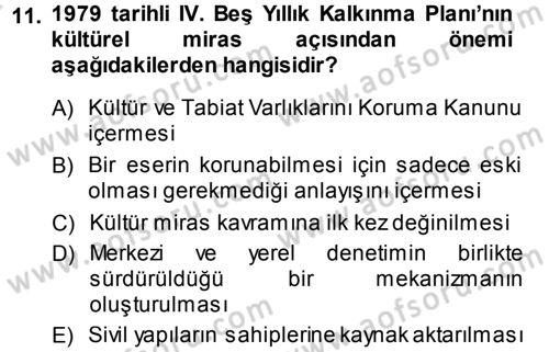 Kültürel Miras Yönetimi Dersi 2014 - 2015 Yılı Tek Ders Sınav Soruları 11. Soru