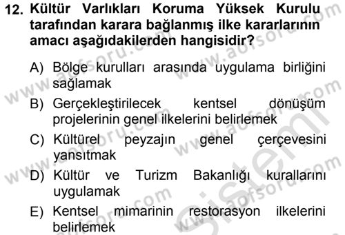 Kültürel Miras Yönetimi Dersi 2014 - 2015 Yılı Tek Ders Sınav Soruları 12. Soru