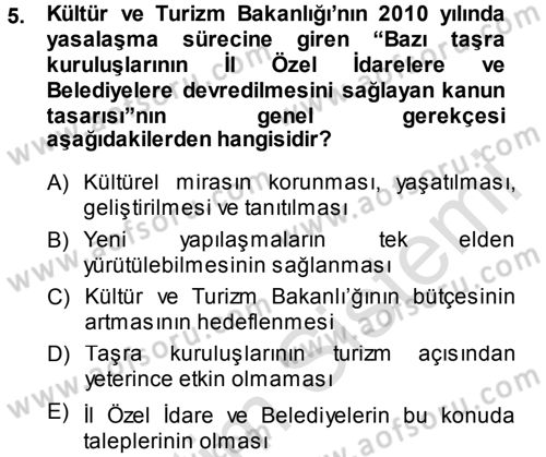 Kültürel Miras Yönetimi Dersi 2014 - 2015 Yılı Tek Ders Sınav Soruları 5. Soru