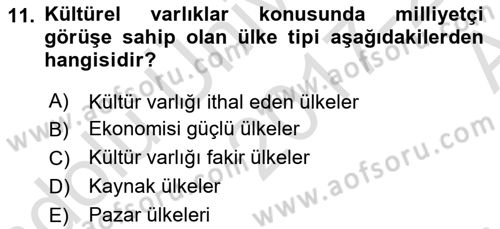 Kültürel Miras Yönetimi Dersi Ara Sınavı Deneme Sınav Soruları 11. Soru