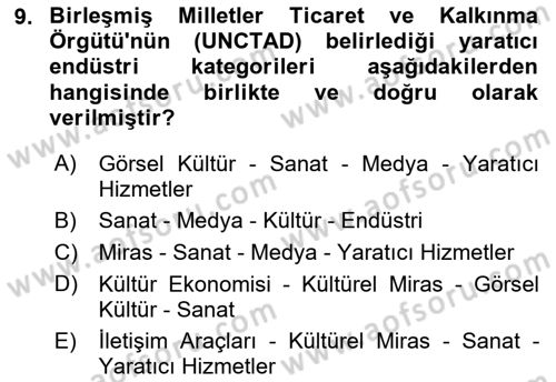 Kültürel Miras Yönetimi Dersi 2017 - 2018 Yılı (Vize) Ara Sınav Soruları 9. Soru