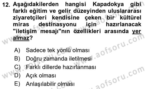 Kültürel Miras Yönetimi Dersi 2019 - 2020 Yılı (Final) Dönem Sonu Sınav Soruları 12. Soru