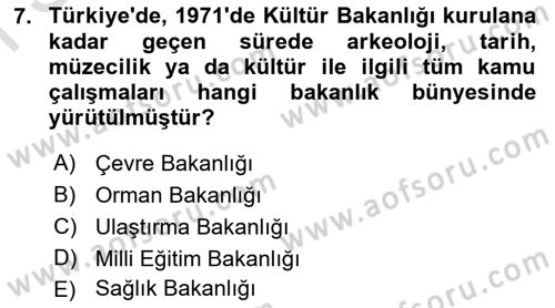 Kültürel Miras Yönetimi Dersi 2019 - 2020 Yılı (Final) Dönem Sonu Sınav Soruları 7. Soru