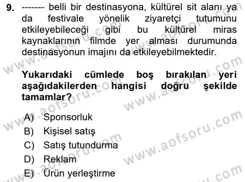 Kültürel Miras Yönetimi Dersi 2019 - 2020 Yılı (Final) Dönem Sonu Sınav Soruları 9. Soru