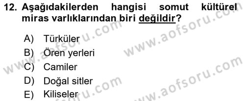 Kültürel Miras Yönetimi Dersi 2021 - 2022 Yılı (Final) Dönem Sonu Sınav Soruları 12. Soru