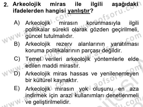 Kültürel Miras Yönetimi Dersi 2021 - 2022 Yılı (Final) Dönem Sonu Sınav Soruları 2. Soru
