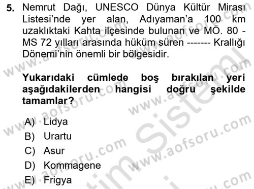 Kültürel Miras Yönetimi Dersi 2021 - 2022 Yılı (Final) Dönem Sonu Sınav Soruları 5. Soru