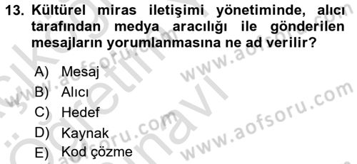 Kültürel Miras Yönetimi Dersi 2021 - 2022 Yılı Yaz Okulu Sınav Soruları 13. Soru