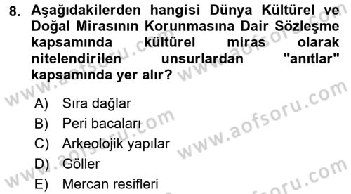 Kültürel Miras Yönetimi Dersi 2021 - 2022 Yılı Yaz Okulu Sınav Soruları 8. Soru