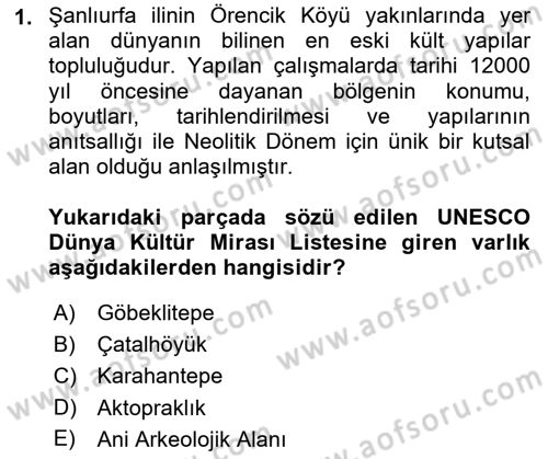 Kültürel Miras Yönetimi Dersi 2022 - 2023 Yılı (Final) Dönem Sonu Sınav Soruları 1. Soru