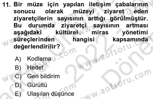 Kültürel Miras Yönetimi Dersi 2022 - 2023 Yılı (Final) Dönem Sonu Sınav Soruları 11. Soru