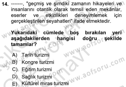 Kültürel Miras Yönetimi Dersi 2022 - 2023 Yılı (Final) Dönem Sonu Sınav Soruları 14. Soru