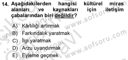 Kültürel Miras Yönetimi Dersi 2022 - 2023 Yılı Yaz Okulu Sınav Soruları 14. Soru