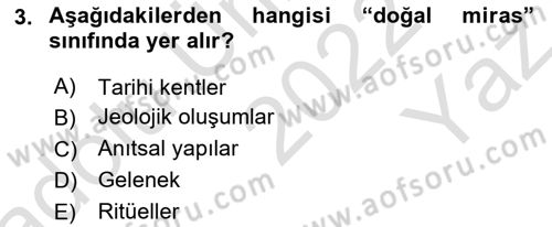 Kültürel Miras Yönetimi Dersi 2022 - 2023 Yılı Yaz Okulu Sınav Soruları 3. Soru