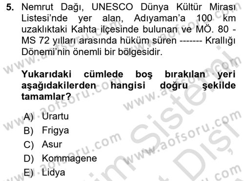 Kültürel Miras Yönetimi Dersi 2023 - 2024 Yılı (Final) Dönem Sonu Sınav Soruları 5. Soru