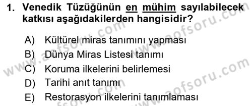 Kültürel Miras Yönetimi Dersi 2024 - 2025 Yılı (Vize) Ara Sınav Soruları 1. Soru