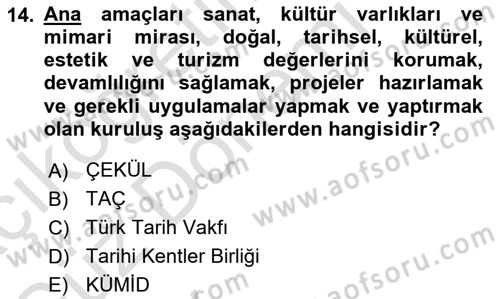 Kültürel Miras Yönetimi Dersi 2024 - 2025 Yılı (Vize) Ara Sınav Soruları 14. Soru