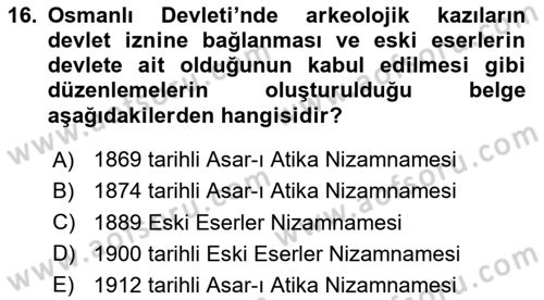 Kültürel Miras Yönetimi Dersi 2024 - 2025 Yılı (Vize) Ara Sınav Soruları 16. Soru