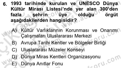 Kültürel Miras Yönetimi Dersi 2024 - 2025 Yılı (Vize) Ara Sınav Soruları 6. Soru