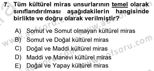 Kültürel Miras Yönetimi Dersi 2024 - 2025 Yılı (Vize) Ara Sınav Soruları 7. Soru