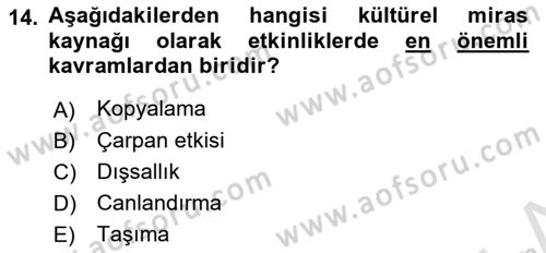 Kültürel Miras Yönetimi Dersi 2024 - 2025 Yılı (Final) Dönem Sonu Sınav Soruları 14. Soru
