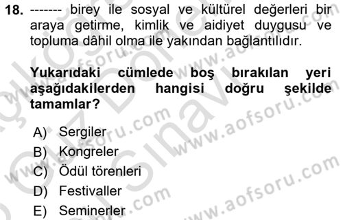 Kültürel Miras Yönetimi Dersi 2024 - 2025 Yılı (Final) Dönem Sonu Sınav Soruları 18. Soru