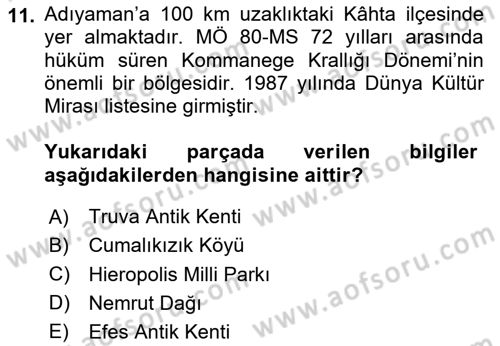 Kültürel Miras Yönetimi Dersi 2024 - 2025 Yılı Yaz Okulu Sınav Soruları 11. Soru