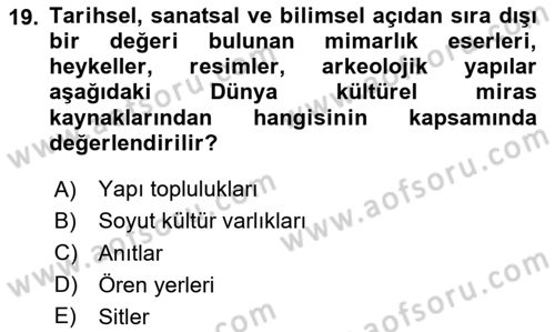 Kültürel Miras Yönetimi Dersi 2024 - 2025 Yılı Yaz Okulu Sınav Soruları 19. Soru