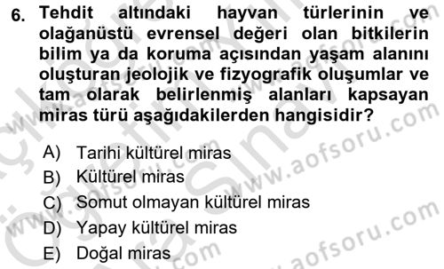 Kültürel Miras Yönetimi Dersi 2025 - 2026 Yılı (Vize) Ara Sınav Soruları 6. Soru