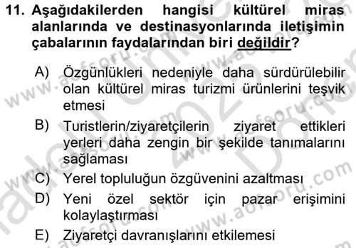 Kültürel Miras Yönetimi Dersi 2025 - 2026 Yılı (Final) Dönem Sonu Sınav Soruları 11. Soru