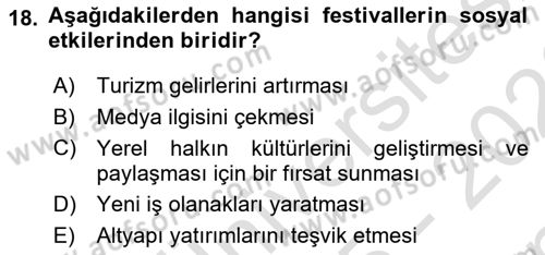 Kültürel Miras Yönetimi Dersi 2025 - 2026 Yılı (Final) Dönem Sonu Sınav Soruları 18. Soru