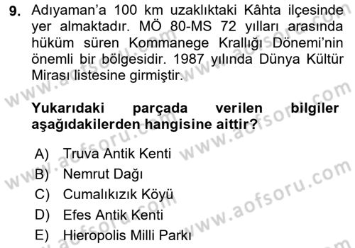 Kültürel Miras Yönetimi Dersi 2025 - 2026 Yılı (Final) Dönem Sonu Sınav Soruları 9. Soru
