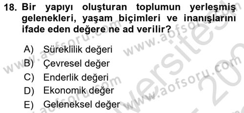 Kültürel Miras Yönetimi Dersi 2025 - 2026 Yılı Yaz Okulu Sınav Soruları 18. Soru