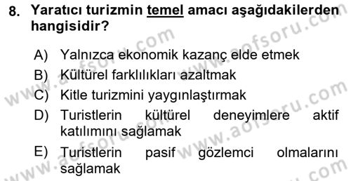 Kültürel Miras Yönetimi Dersi 2025 - 2026 Yılı Yaz Okulu Sınav Soruları 8. Soru