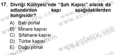 Türkiye´nin Kültürel Mirası 1 Dersi 2012 - 2013 Yılı (Vize) Ara Sınav Soruları 17. Soru