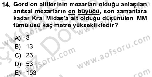 Türkiye´nin Kültürel Mirası 1 Dersi 2023 - 2024 Yılı (Vize) Ara Sınav Soruları 14. Soru
