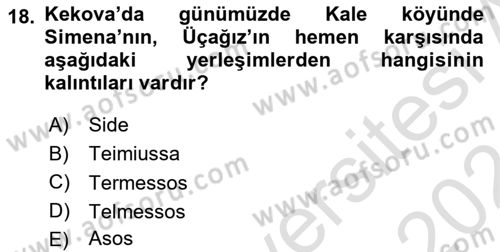 Türkiye´nin Kültürel Mirası 1 Dersi 2023 - 2024 Yılı (Vize) Ara Sınav Soruları 18. Soru