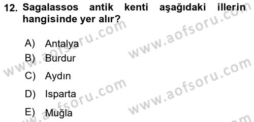 Türkiye´nin Kültürel Mirası 1 Dersi 2023 - 2024 Yılı (Final) Dönem Sonu Sınav Soruları 12. Soru